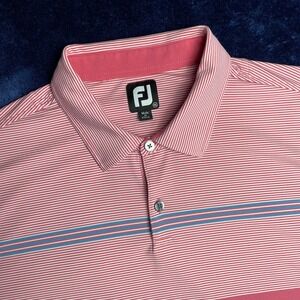 Footjoy FJ Golf Polo Shirt Mens 2XL Pink White Stripe Short Sleeve Performance